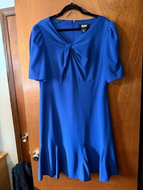 DKNY Cobalt Blue Knot-Front Midi Dress